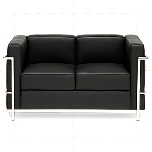 LC6 Sofa Zweisitzer mit schwarzem Leder