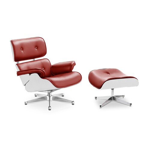 Lounge Sessel und Ottomane - Rot mit weiem Holz