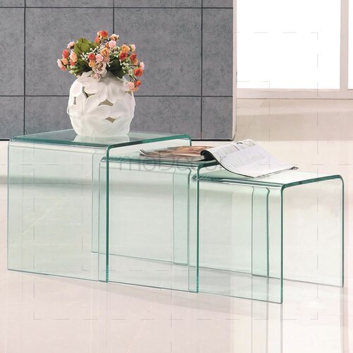 Three Nested Glass Coffee Tables - Clear Glass